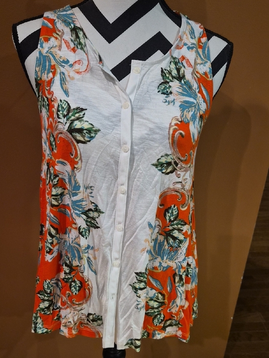 Akemi + Kin Tops - Button-Front Floral Tank Top in Orange & White